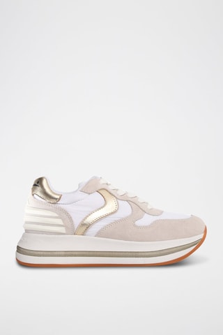 Zapatillas de piel - Blanco, beige y dorado