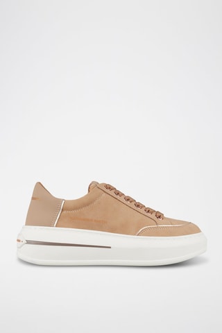 Zapatillas de piel con plataforma - Marrón, rosa y dorado