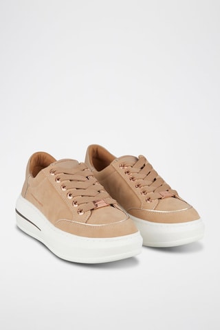 Zapatillas de piel con plataforma - Marrón, rosa y dorado