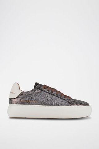 Zapatillas de piel con plataforma - Marrón y plateado