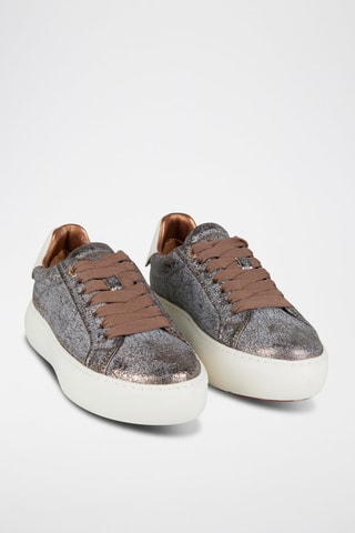 Zapatillas de piel con plataforma - Marrón y plateado