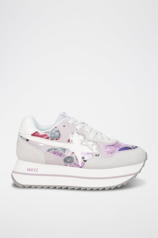 Zapatillas de nobuk con plataforma - Blanco, violeta y rosa