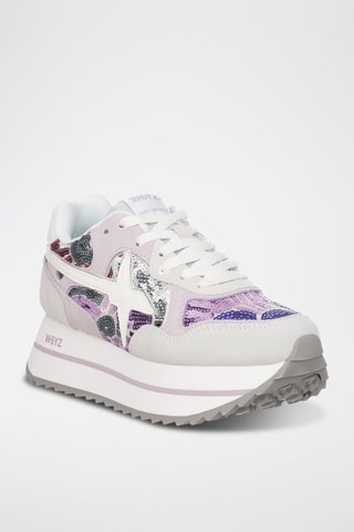 Zapatillas de nobuk con plataforma - Blanco, violeta y rosa