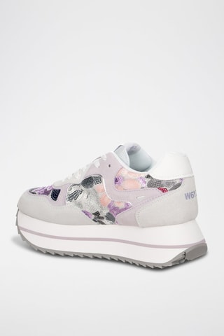 Zapatillas de nobuk con plataforma - Blanco, violeta y rosa