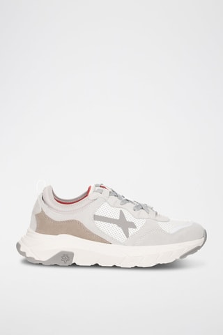 Zapatillas de nobuk - Blanco, beige y gris