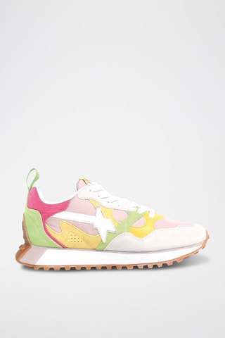 Zapatillas de nobuk - Blanco, verde y violeta