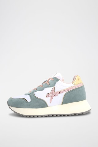 Zapatillas de nobuk - Blanco, verde, rosa y dorado