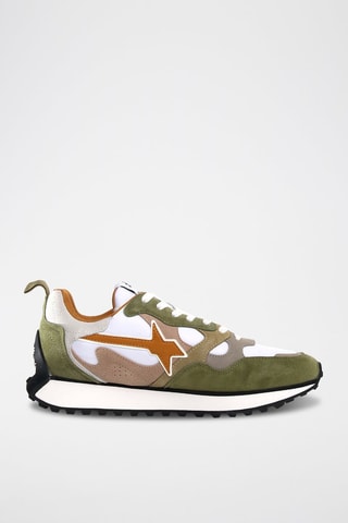 Zapatillas de piel - Blanco, verde, marrón y gris