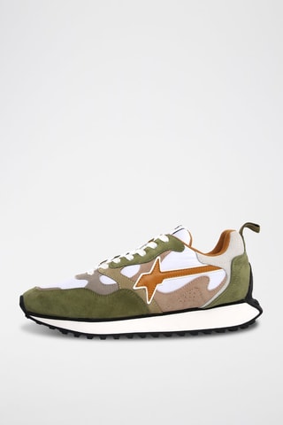 Zapatillas de piel - Blanco, verde, marrón y gris