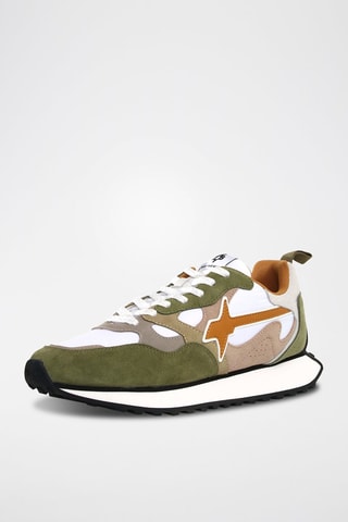 Zapatillas de piel - Blanco, verde, marrón y gris