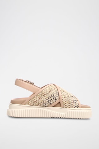 Sandalias de piel con plataforma - Beige