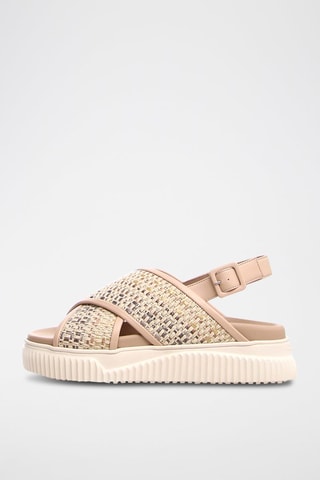 Sandalias de piel con plataforma - Beige