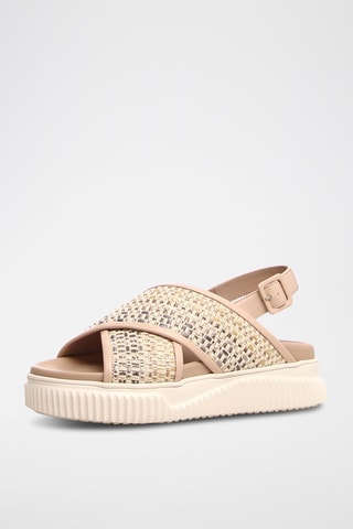 Sandalias de piel con plataforma - Beige