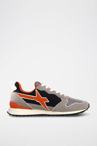 Zapatillas de nobuk - Blanco, naranja y gris
