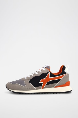 Zapatillas de nobuk - Blanco, naranja y gris