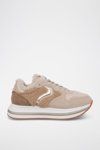 Zapatillas de piel forradas - Beige y marrón