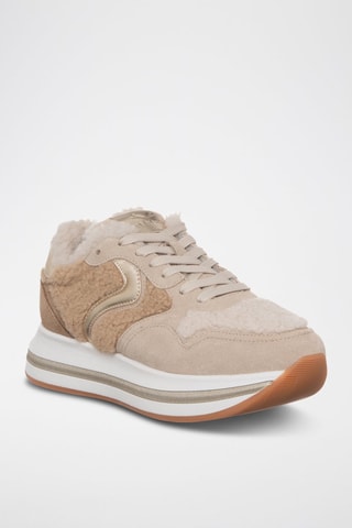Zapatillas de piel forradas - Beige y marrón