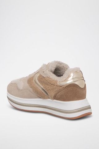 Zapatillas de piel forradas - Beige y marrón