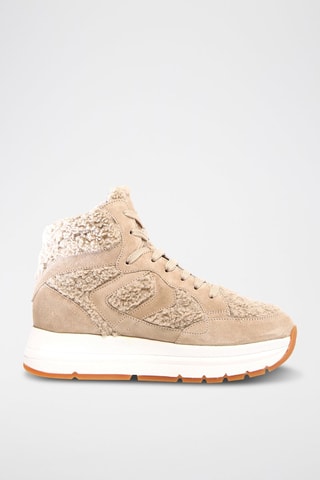 Zapatillas de piel con plataforma - Beige