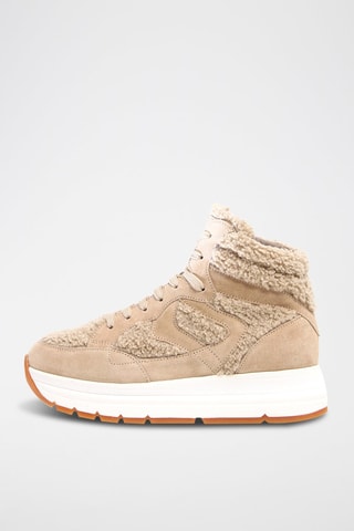 Zapatillas de piel con plataforma - Beige