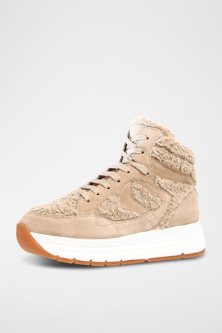 Zapatillas de piel con plataforma - Beige