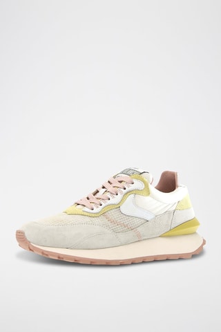 Zapatillas de nobuk - Blanco, amarillo y gris