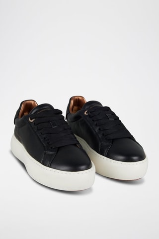 Zapatillas de piel con plataforma - Negro