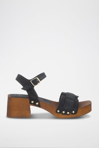 Sandalias de nobuk de tacón - Café Noir - Plateado y negro