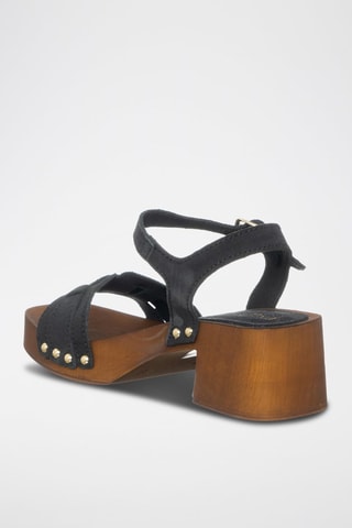 Sandalias de nobuk de tacón - Café Noir - Plateado y negro