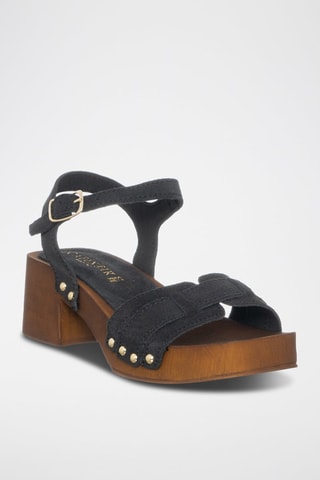 Sandalias de nobuk de tacón - Café Noir - Plateado y negro