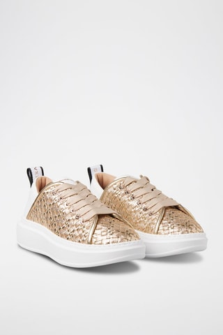 Zapatillas de piel - Blanco y dorado
