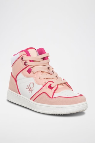 Zapatillas altas - Benetton - Blanco y rosa