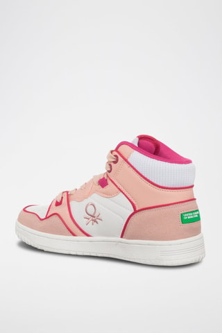 Zapatillas altas - Benetton - Blanco y rosa