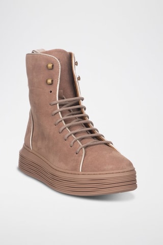 Botines de nobuk - Gris y rosa