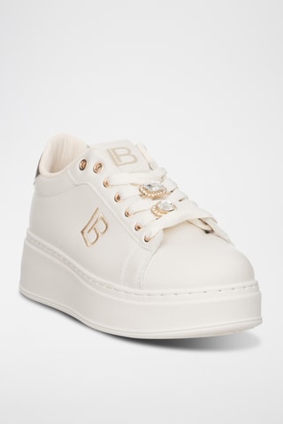 Zapatillas de piel con plataforma - Beige