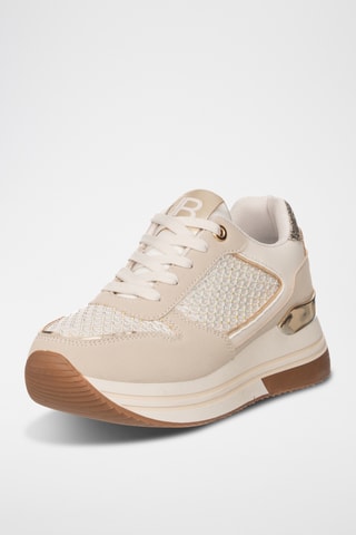 Zapatillas de piel con plataforma - Beige