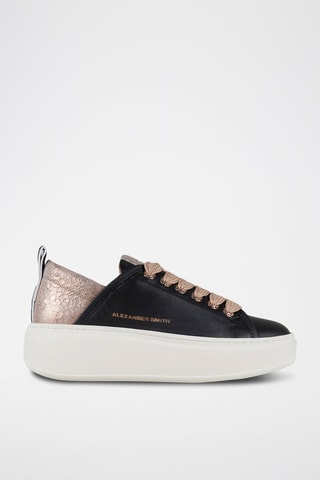 Zapatillas de piel con plataforma - Blanco, negro y beige