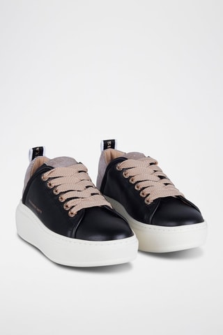 Zapatillas de piel con plataforma - Blanco, negro y beige