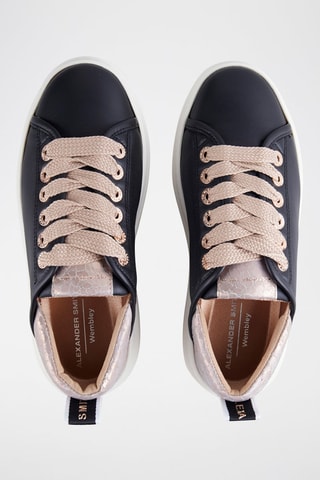 Zapatillas de piel con plataforma - Blanco, negro y beige