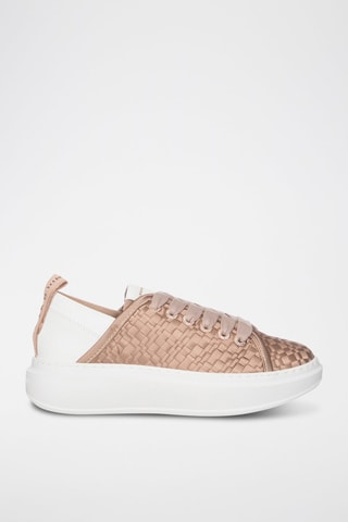 Zapatillas de piel con plataforma - Blanco y dorado
