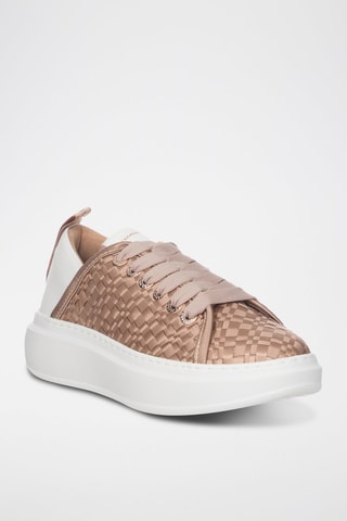 Zapatillas de piel con plataforma - Blanco y dorado