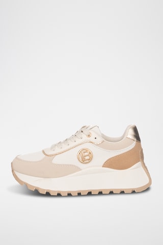 Zapatillas de piel con plataforma - Beige