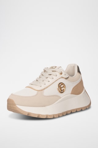 Zapatillas de piel con plataforma - Beige