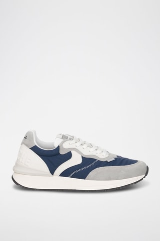 Zapatillas de piel - Blanco, azul y gris