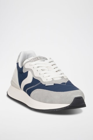 Zapatillas de piel - Blanco, azul y gris