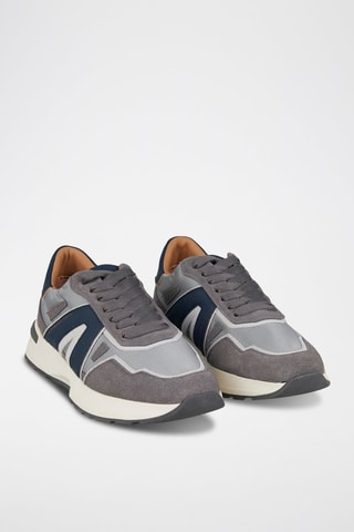 Zapatillas de piel - Blanco, azul y gris