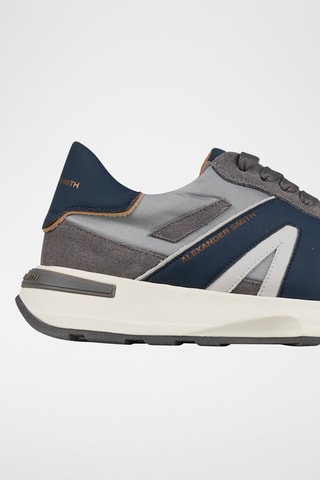 Zapatillas de piel - Blanco, azul y gris