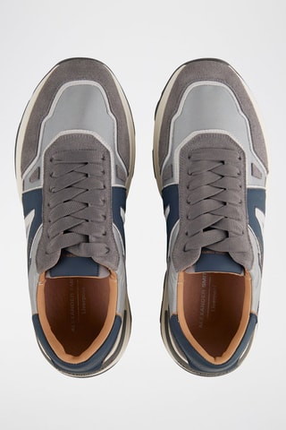 Zapatillas de piel - Blanco, azul y gris