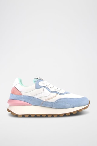 Zapatillas de nobuk con plataforma Qwark - Blanco, azul y rosa