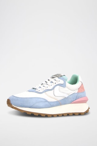 Zapatillas de nobuk con plataforma Qwark - Blanco, azul y rosa